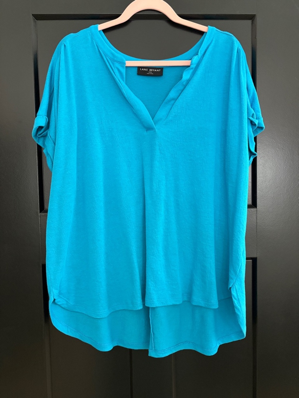 Lane Bryant (Plus Size) Bright Teal Split-Neck Short Sleeve Top. Size 14/16.